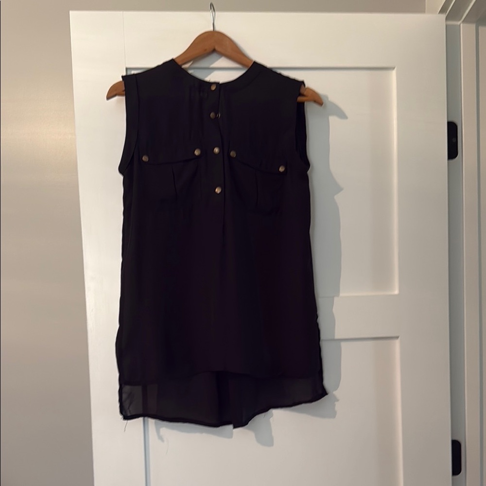 Ya Los Angeles Black Sleeveless Buttoned Blouse with Mandarin Collar